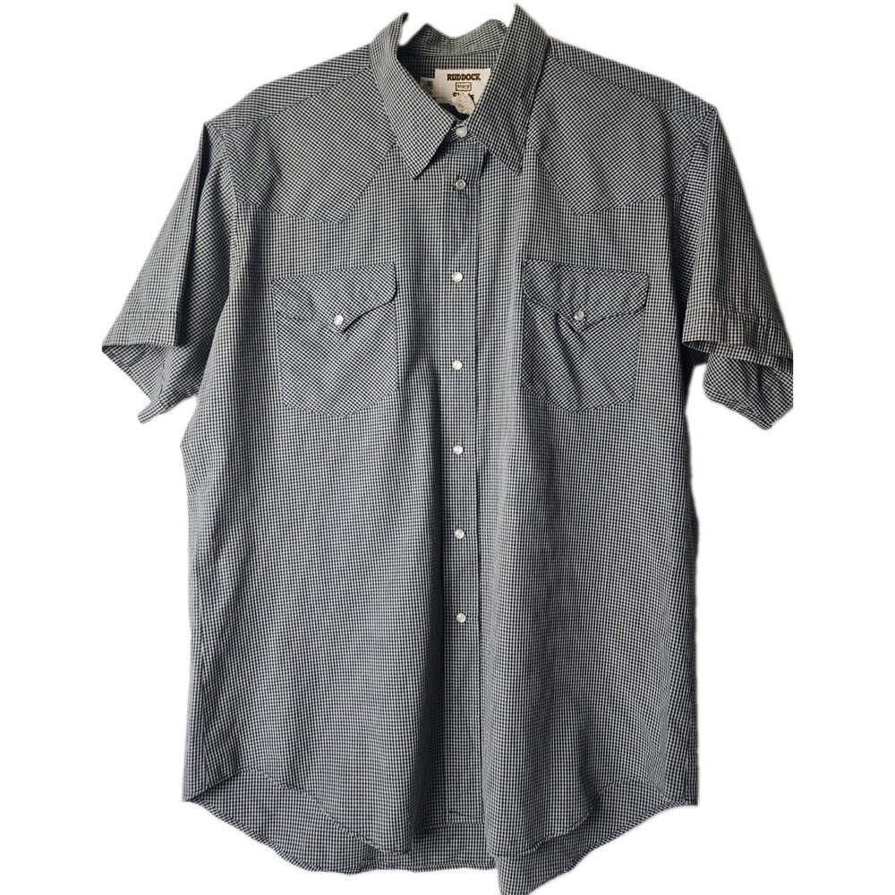 Ruddock Men XL Classic Fit Pearl Snap Short Sleeve Western Shirt Micro B&W Plaid